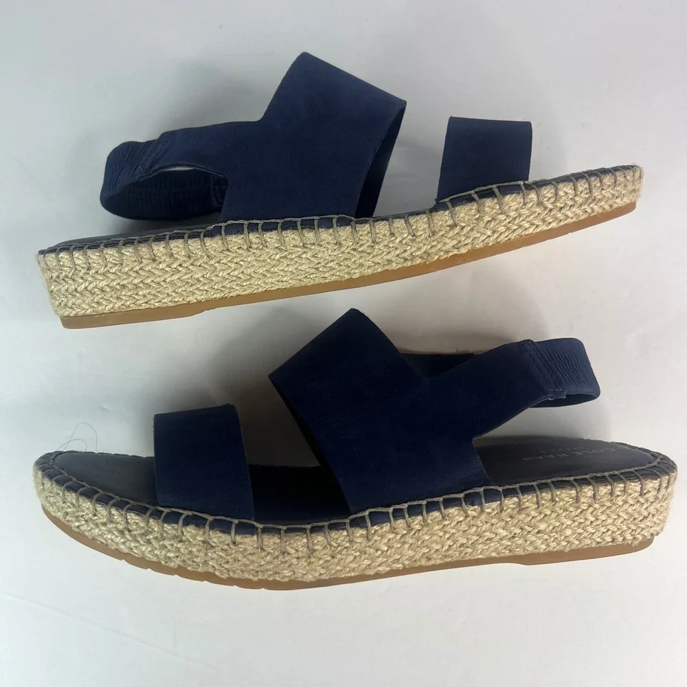 Cole Haan Cloudfeel Navy Blue Suede Espadrille Platform Sandals Womens 8B Spring